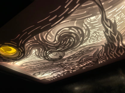 Van Gogh Starry Night Light Box: Handmade LED Wall Art