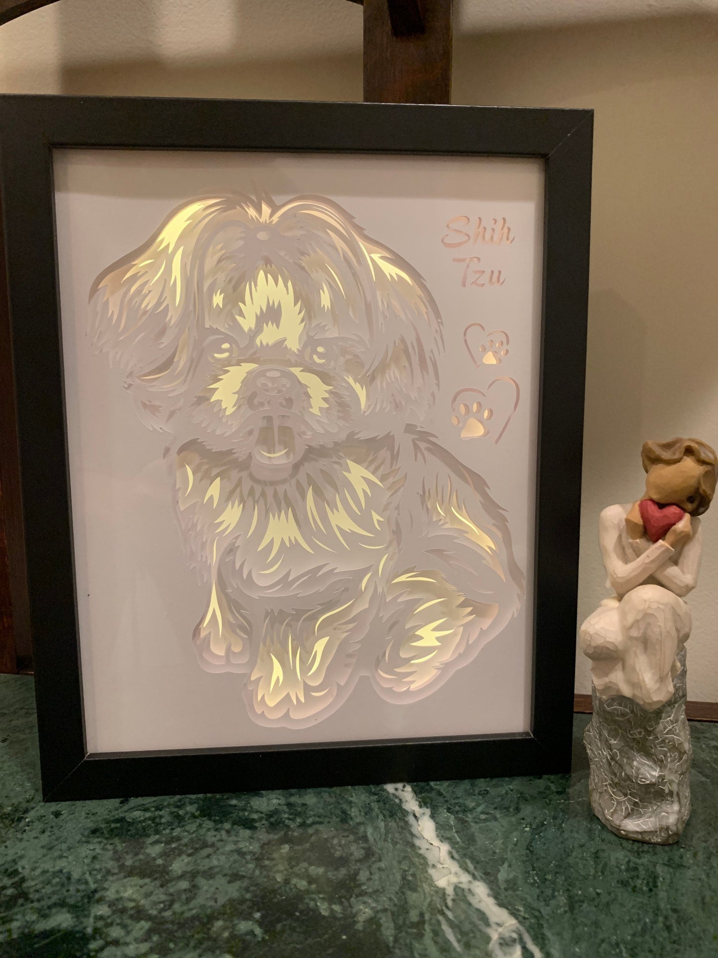 Shih Tzu Lightbox: Paw Print Shadow Box, Dog Memorial Gift