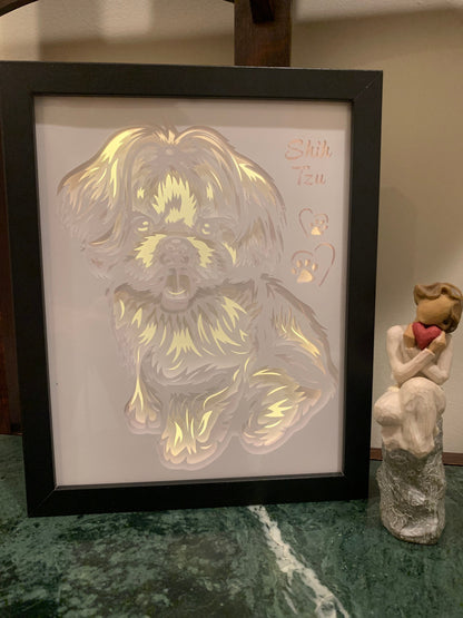 Shih Tzu Lightbox: Paw Print Shadow Box, Dog Memorial Gift