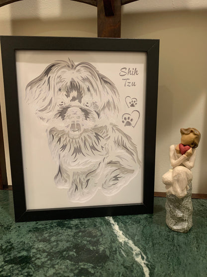 Shih Tzu Lightbox: Paw Print Shadow Box, Dog Memorial Gift
