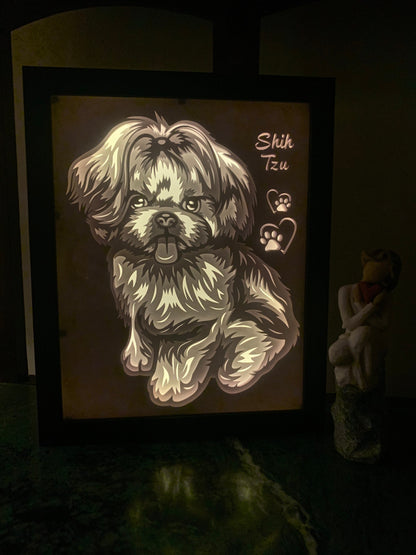 Shih Tzu Lightbox: Paw Print Shadow Box, Dog Memorial Gift
