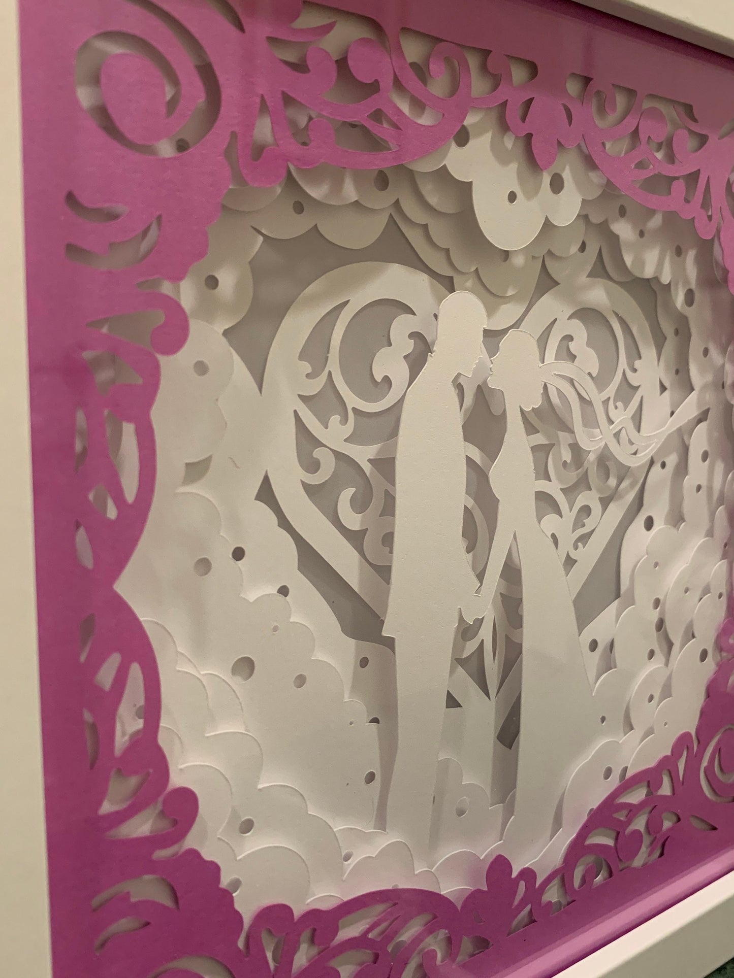 Wedding Couple Shadow Box: LED Lit, Customizable Colors