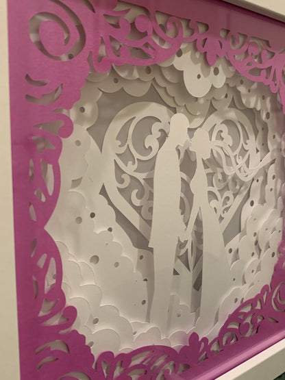 Wedding Couple Shadow Box: LED Lit, Customizable Colors