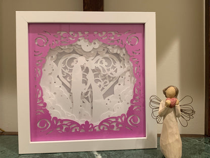 Wedding Couple Shadow Box: LED Lit, Customizable Colors