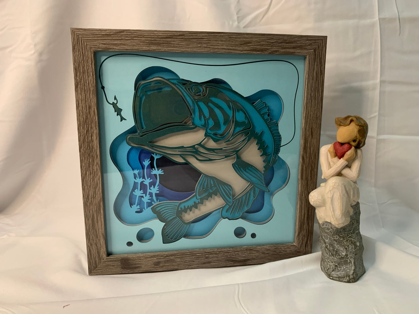 Big Mouth Bass Shadow Box: Layered Fisherman Art (8"x8")