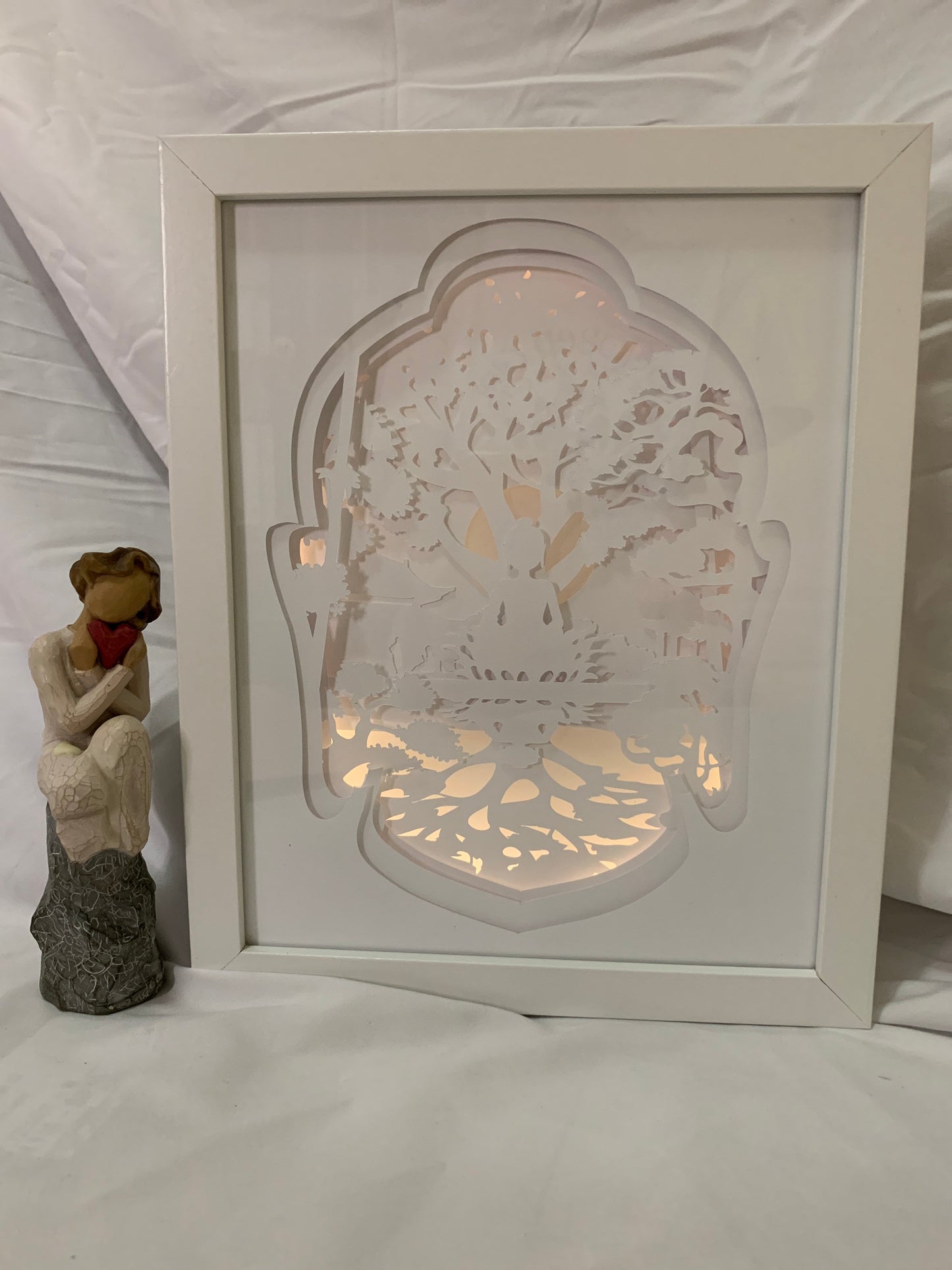 Buddha Lighted Shadow Box: Handmade LED Wall Art