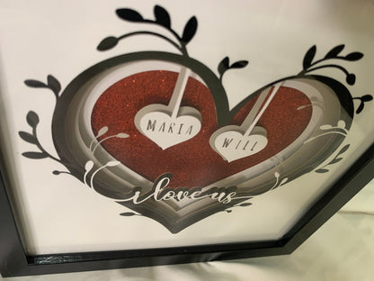 I Love Us, PERSONALIZED lighted shadow box frame, Lightbox, LED table decor,light lamp, shelf wall decor, great for an Anniversary gift