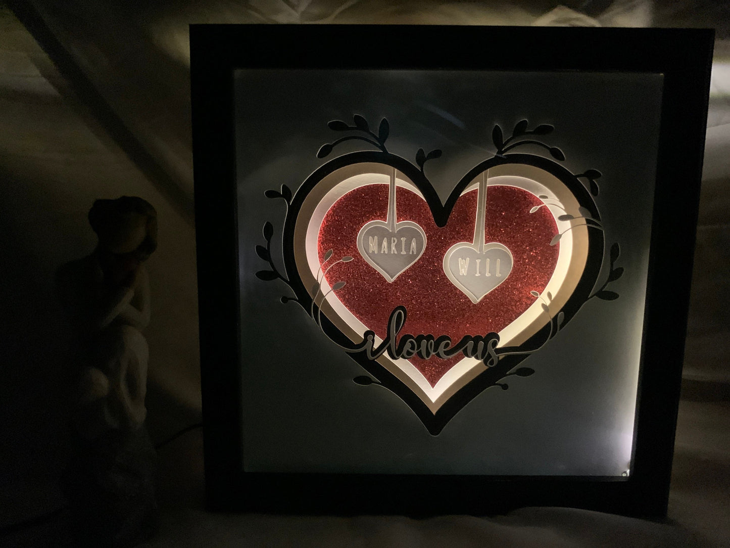 I Love Us, PERSONALIZED lighted shadow box frame, Lightbox, LED table decor,light lamp, shelf wall decor, great for an Anniversary gift