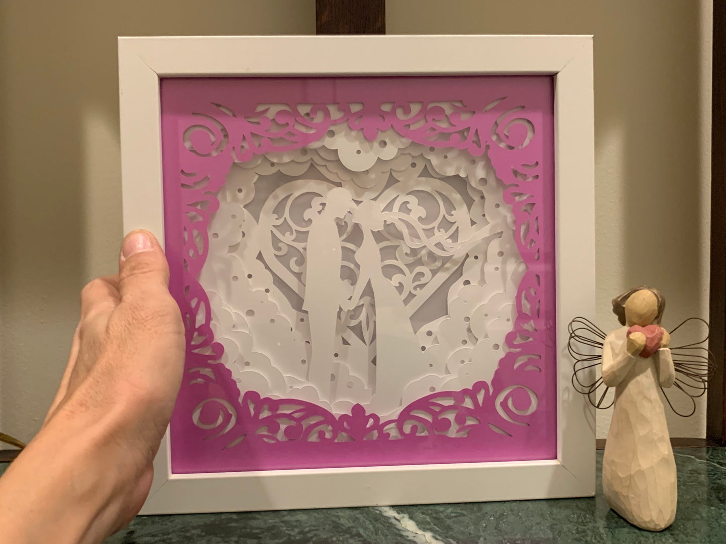 Wedding Couple Shadow Box: LED Lit, Customizable Colors
