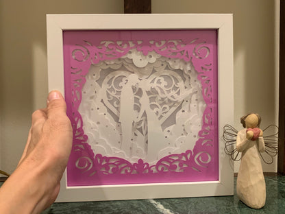 Wedding Couple Shadow Box: LED Lit, Customizable Colors