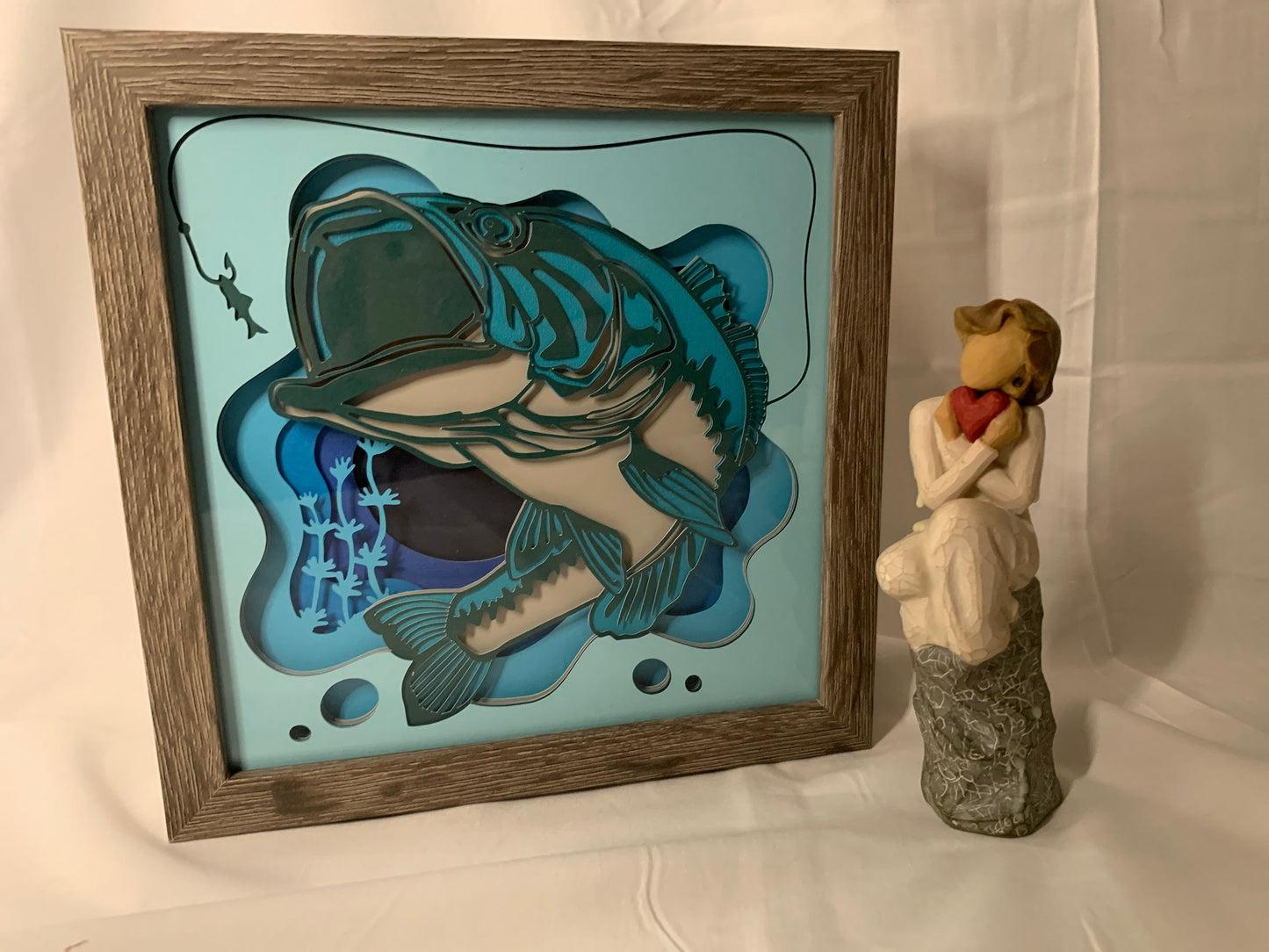 Big Mouth Bass Shadow Box: Layered Fisherman Art (8"x8")
