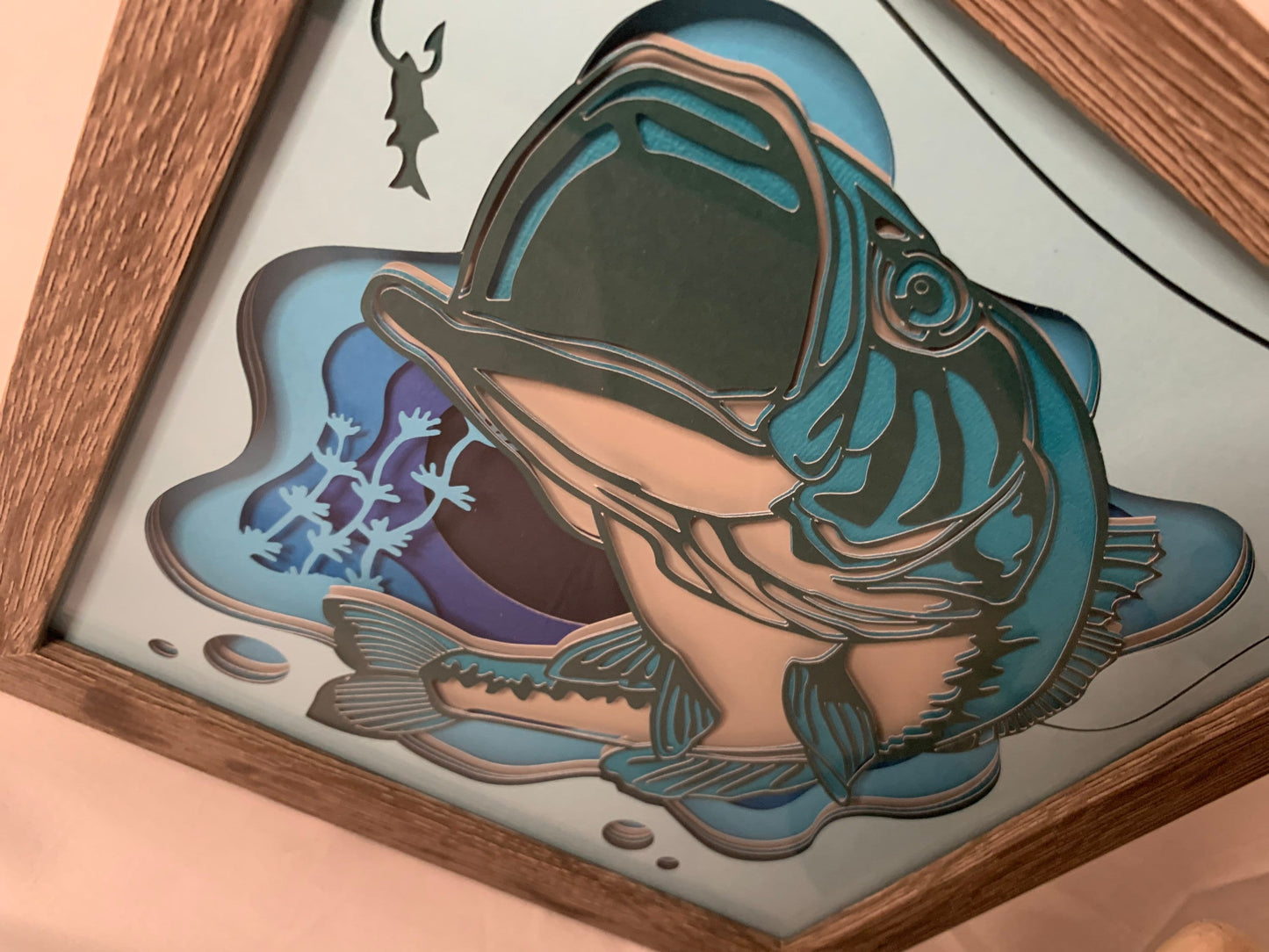 Big Mouth Bass Shadow Box: Layered Fisherman Art (8"x8")