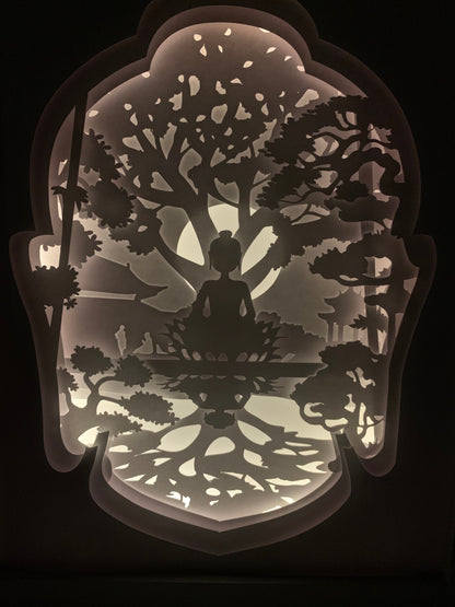 Buddha Lighted Shadow Box: Handmade LED Wall Art