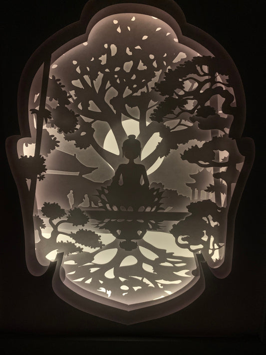 Buddha Lighted Shadow Box: Handmade LED Wall Art