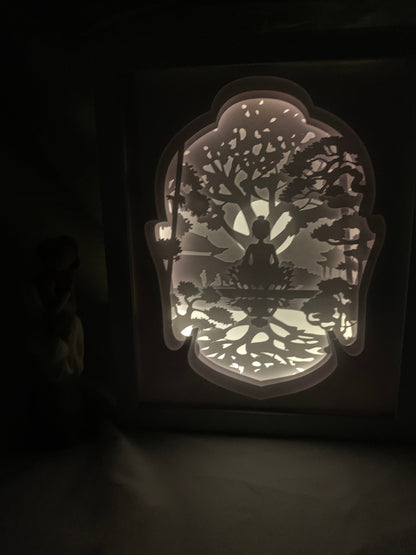 Buddha Lighted Shadow Box: Handmade LED Wall Art