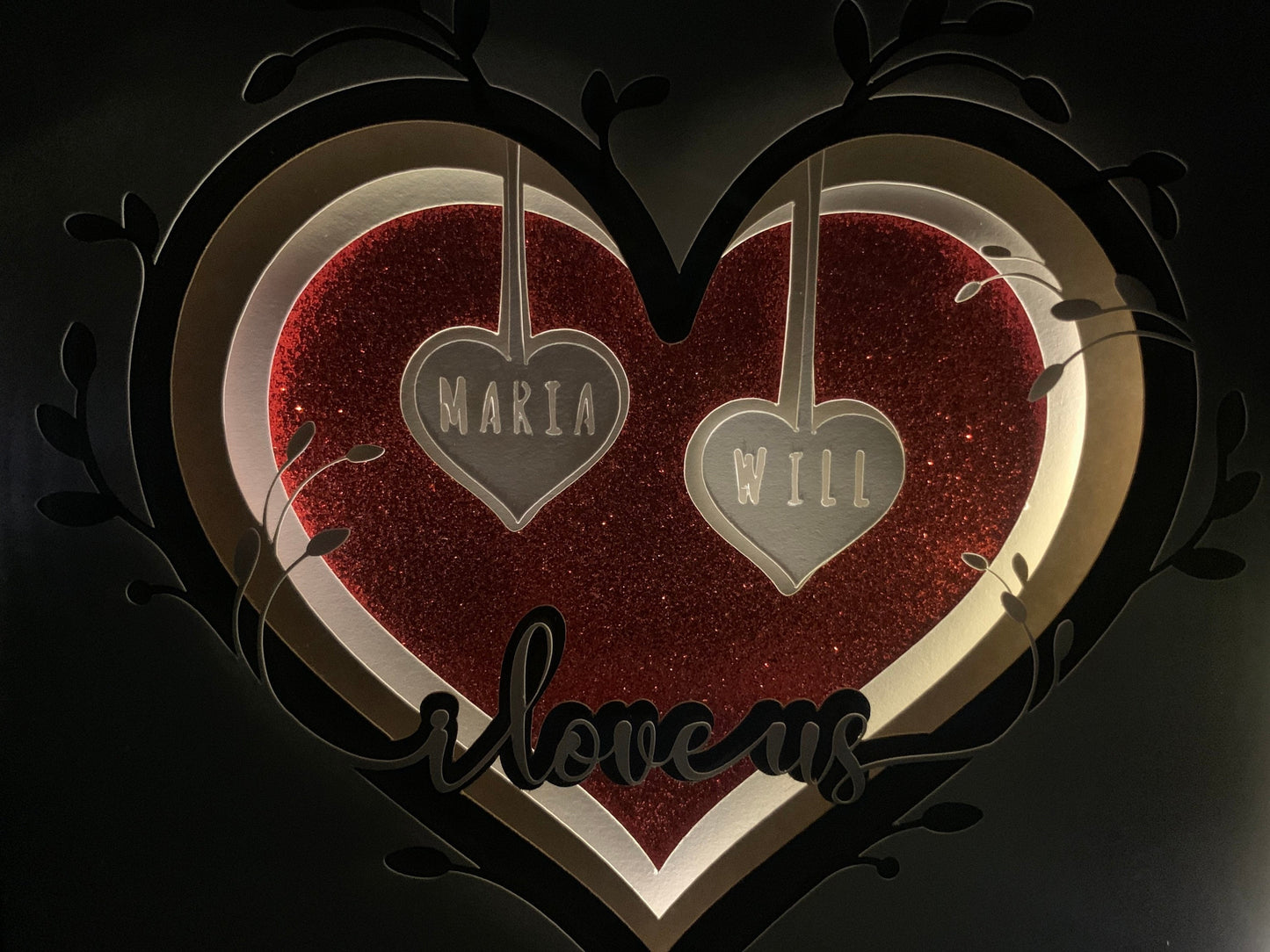 I Love Us, PERSONALIZED lighted shadow box frame, Lightbox, LED table decor,light lamp, shelf wall decor, great for an Anniversary gift