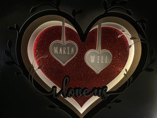 I Love Us, PERSONALIZED lighted shadow box frame, Lightbox, LED table decor,light lamp, shelf wall decor, great for an Anniversary gift