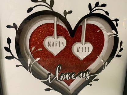 I Love Us, PERSONALIZED lighted shadow box frame, Lightbox, LED table decor,light lamp, shelf wall decor, great for an Anniversary gift