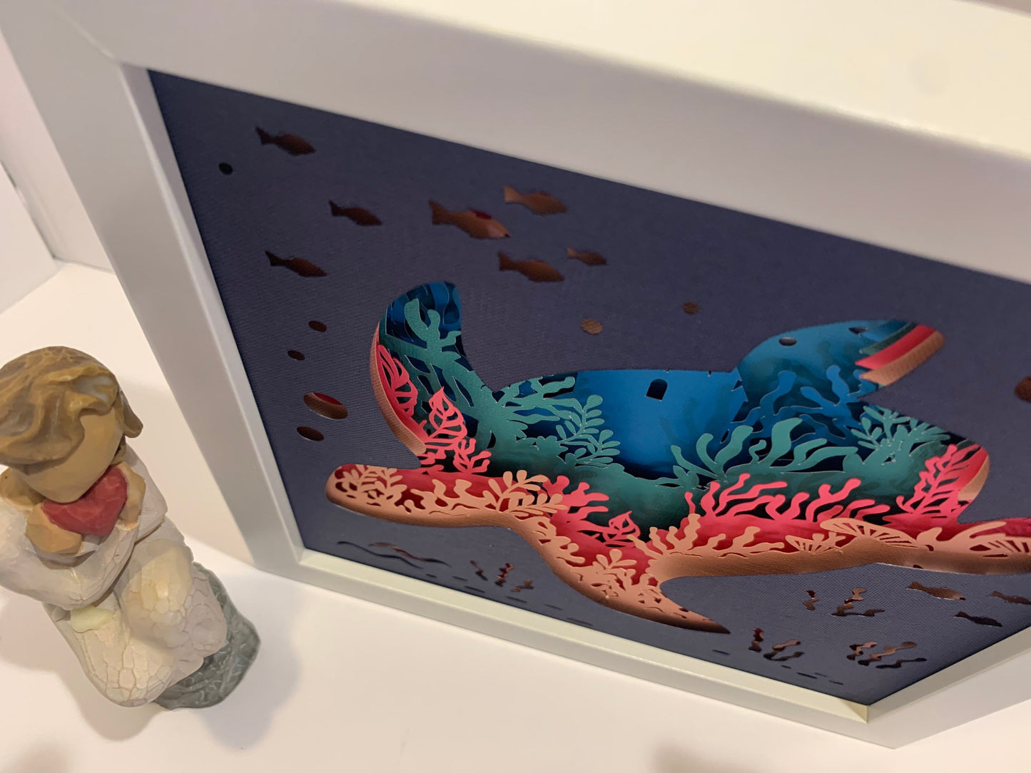 Sea Turtle Shadow Box: Ocean Coral Wall Art (8” X 8”)