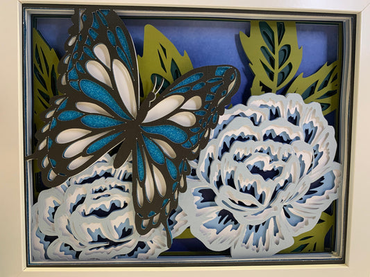 Butterfly & Flower Layered Shadow Box - 8x10 Decor