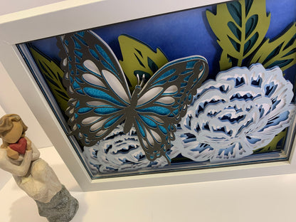 Butterfly & Flower Layered Shadow Box - 8x10 Decor