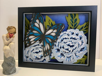 Butterfly & Flower Layered Shadow Box - 8x10 Decor