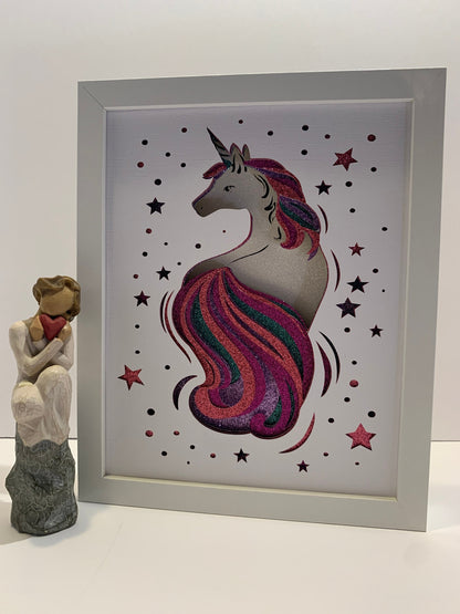 Layered Glitter Unicorn Shadow Box: Girls Room Wall Art (8x10)