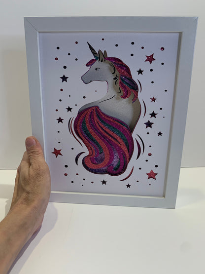 Layered Glitter Unicorn Shadow Box: Girls Room Wall Art (8x10)