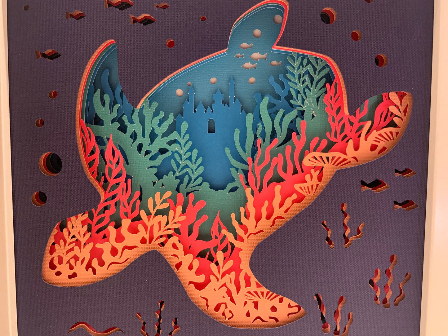 Sea Turtle Shadow Box: Ocean Coral Wall Art (8” X 8”)