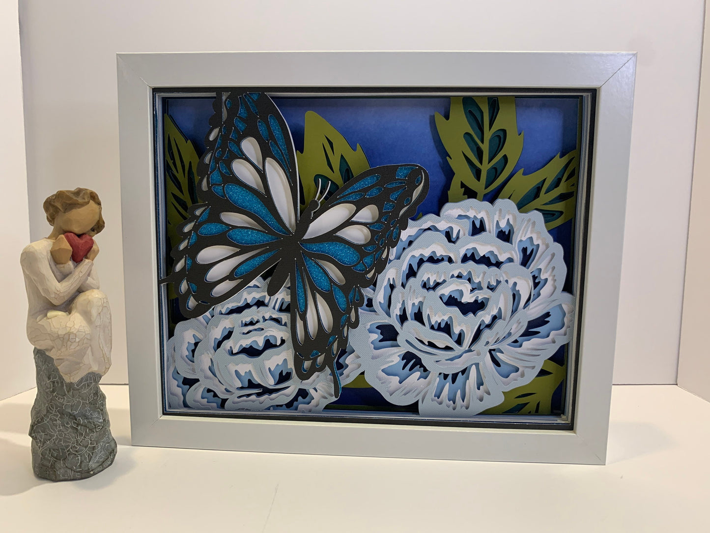 Butterfly & Flower Layered Shadow Box - 8x10 Decor