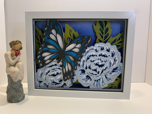 Butterfly & Flower Layered Shadow Box - 8x10 Decor