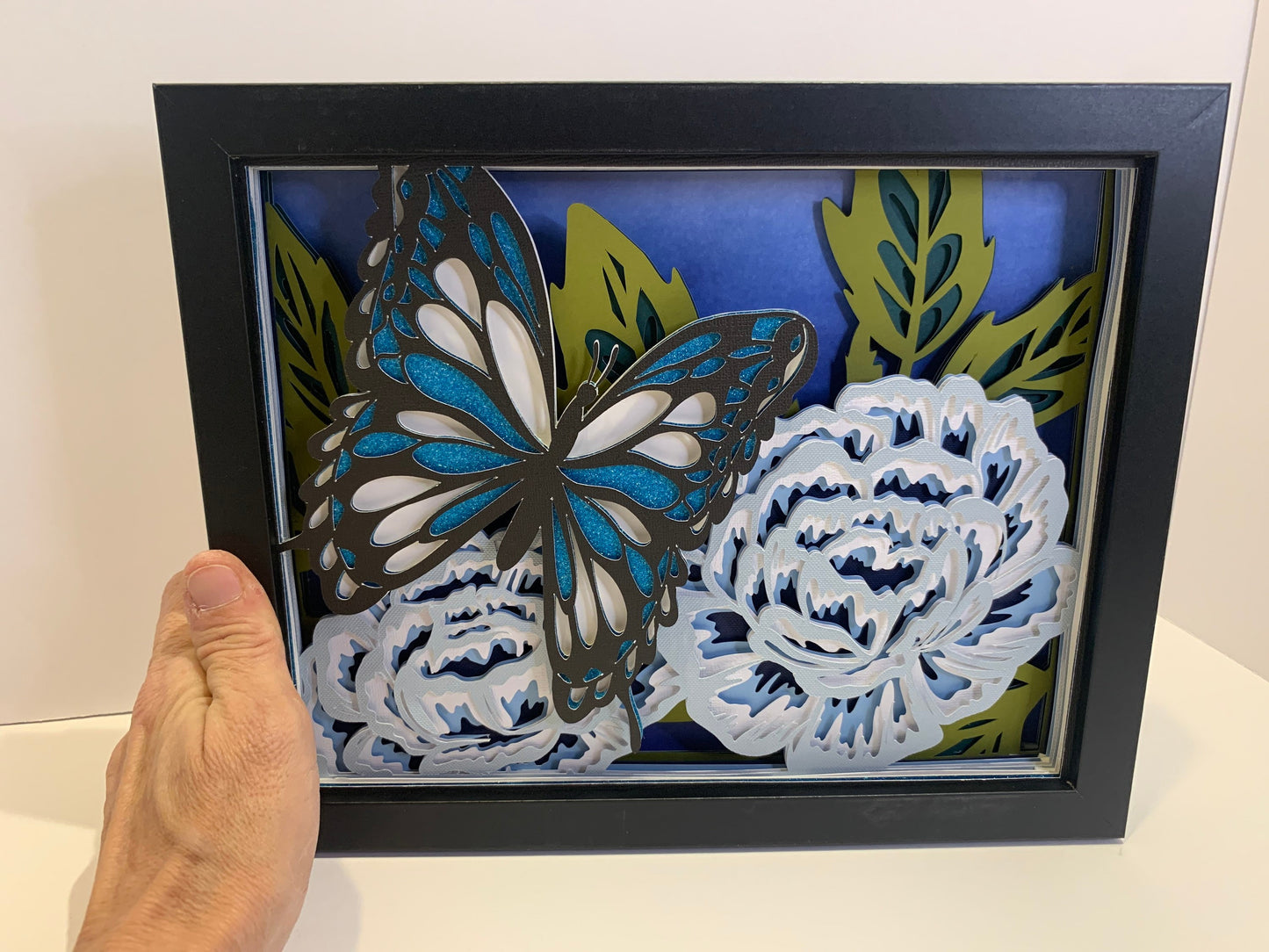 Butterfly & Flower Layered Shadow Box - 8x10 Decor