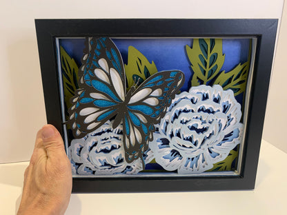 Butterfly & Flower Layered Shadow Box - 8x10 Decor