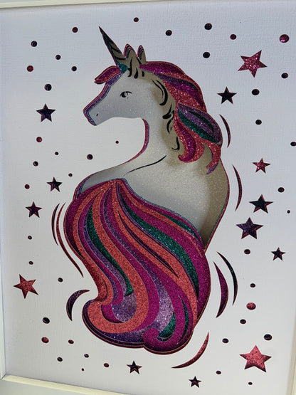 Layered Glitter Unicorn Shadow Box: Girls Room Wall Art (8x10)