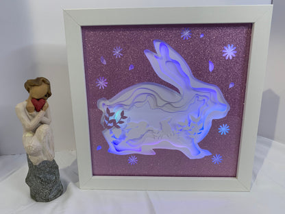 Easter Bunny Shadow Box: LED Light Up Wall Art