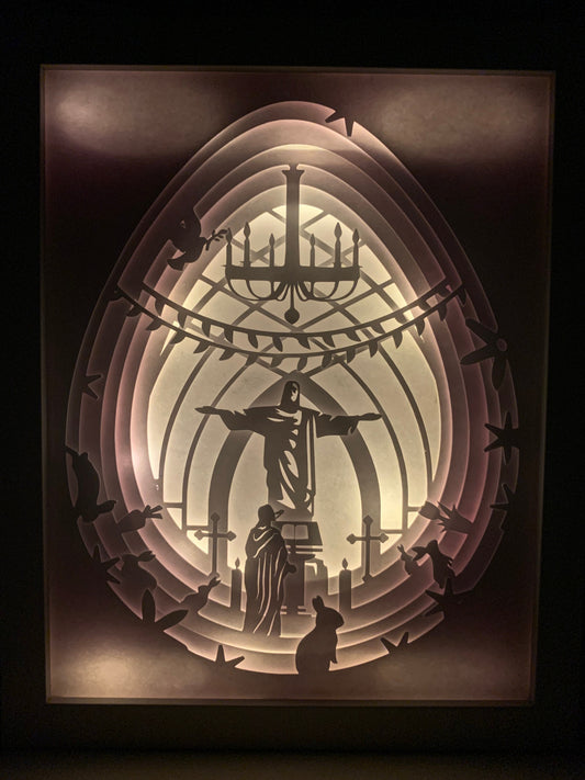 Crucifixion Light Box: Religious Easter Decor, LED Wall Art