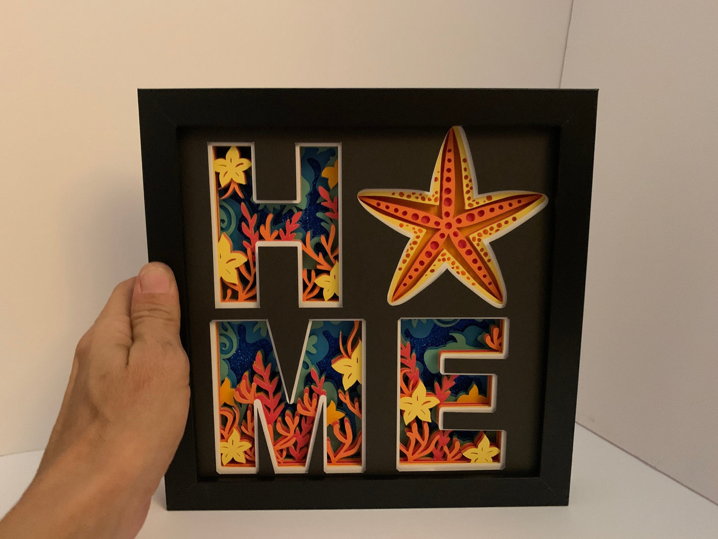 HOME frame, Starfish frame, Decorative Shadow Box Shadowbox Frame, decor. Great gift!  Beach life home decor, gift for wife girlfriend
