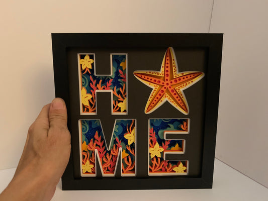 HOME frame, Starfish frame, Decorative Shadow Box Shadowbox Frame, decor. Great gift!  Beach life home decor, gift for wife girlfriend