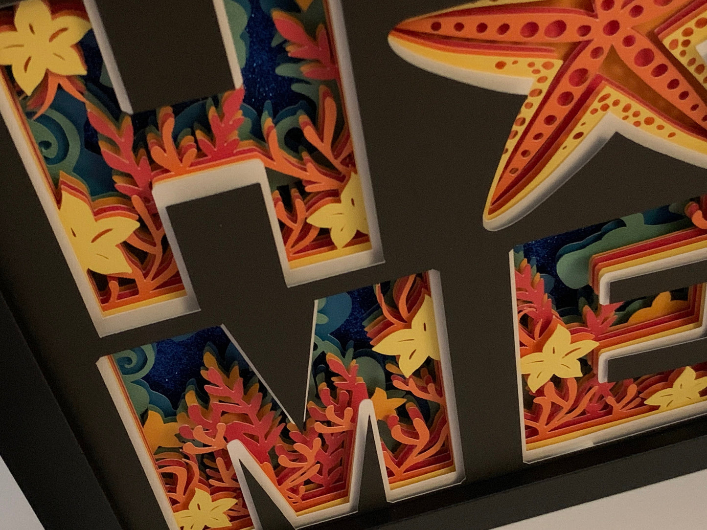 HOME frame, Starfish frame, Decorative Shadow Box Shadowbox Frame, decor. Great gift!  Beach life home decor, gift for wife girlfriend