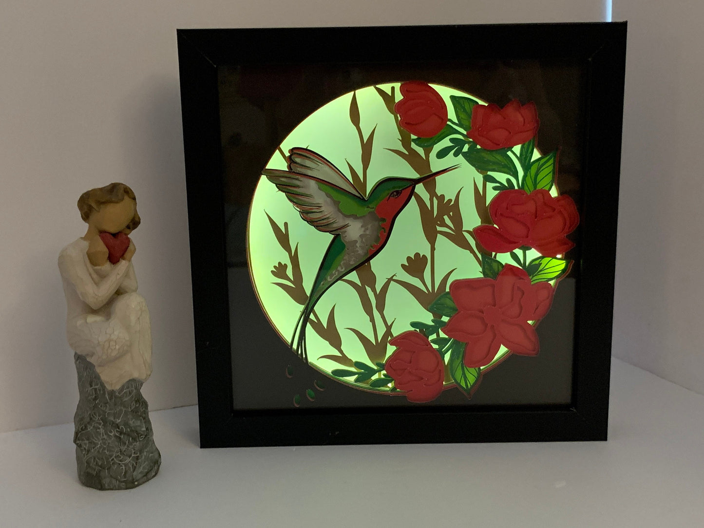 Hummingbird lightbox, light box, Decorative Lighted Shadow Box, Shadowbox Frame lamp, great birthday gift, gift for wife or girlfriend