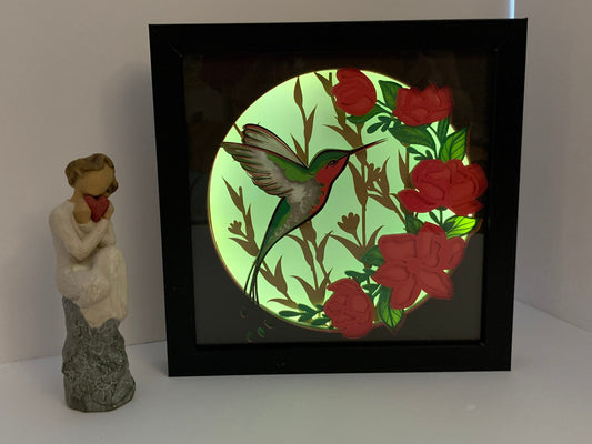 Hummingbird lightbox, light box, Decorative Lighted Shadow Box, Shadowbox Frame lamp, great birthday gift, gift for wife or girlfriend