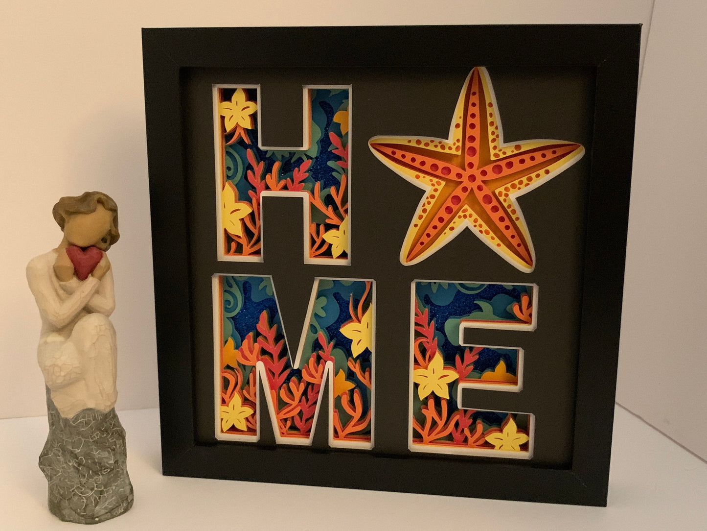 HOME frame, Starfish frame, Decorative Shadow Box Shadowbox Frame, decor. Great gift!  Beach life home decor, gift for wife girlfriend