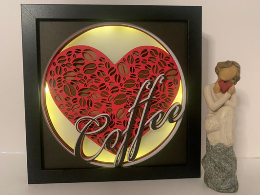 Lighted Coffee Sign: Handmade Shadow Box Decor