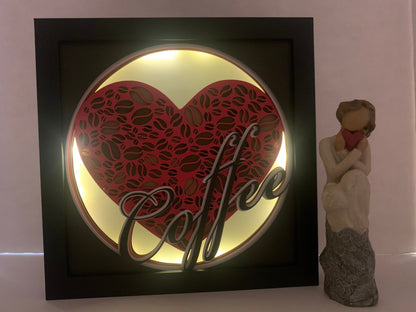 Lighted Coffee Sign: Handmade Shadow Box Decor