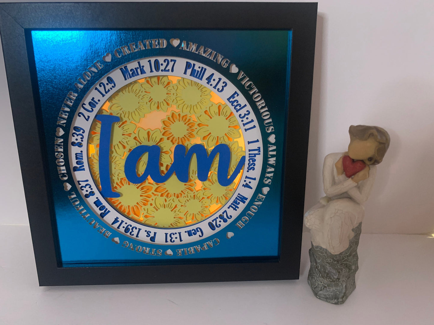 Bible Verse Daisy Shadow Box: Religious Lighted Frame