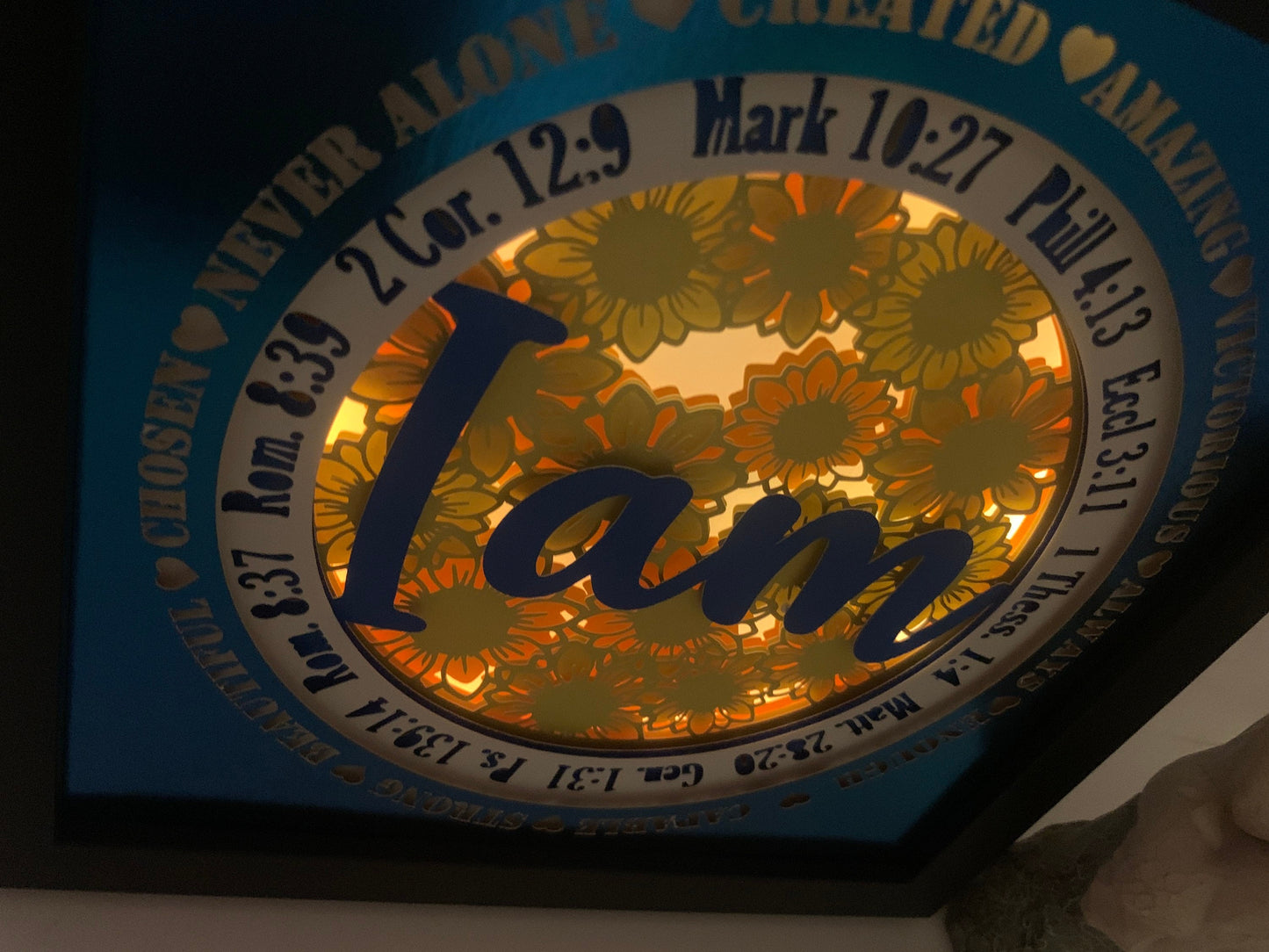 Bible Verse Daisy Shadow Box: Religious Lighted Frame