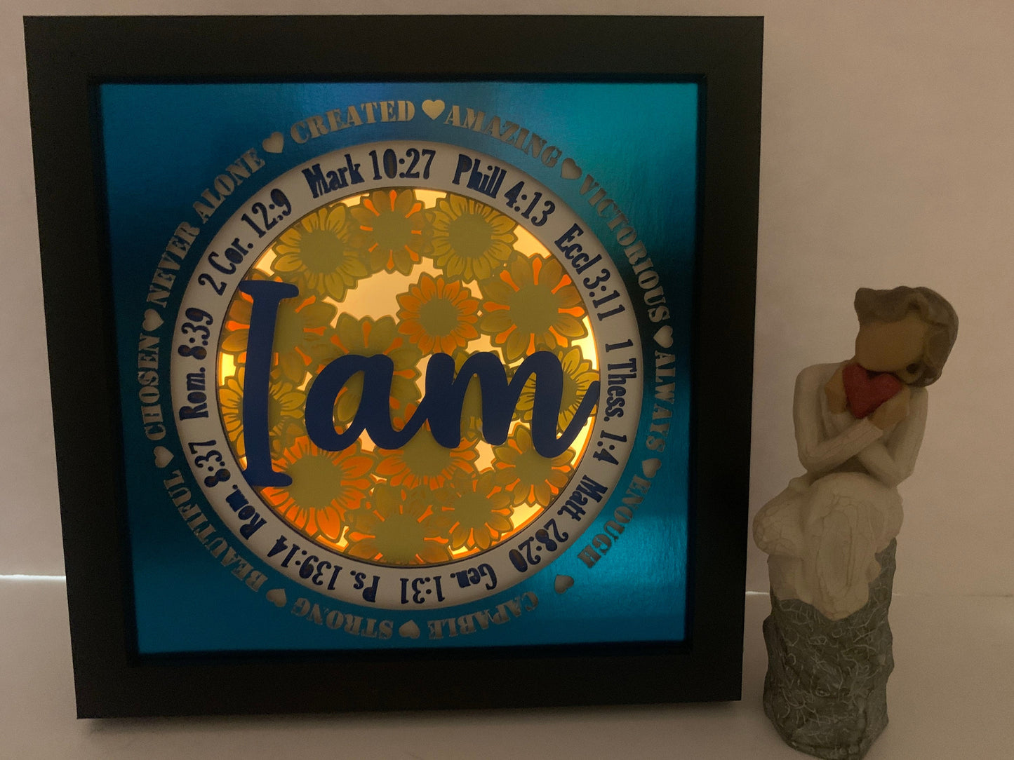 Bible Verse Daisy Shadow Box: Religious Lighted Frame