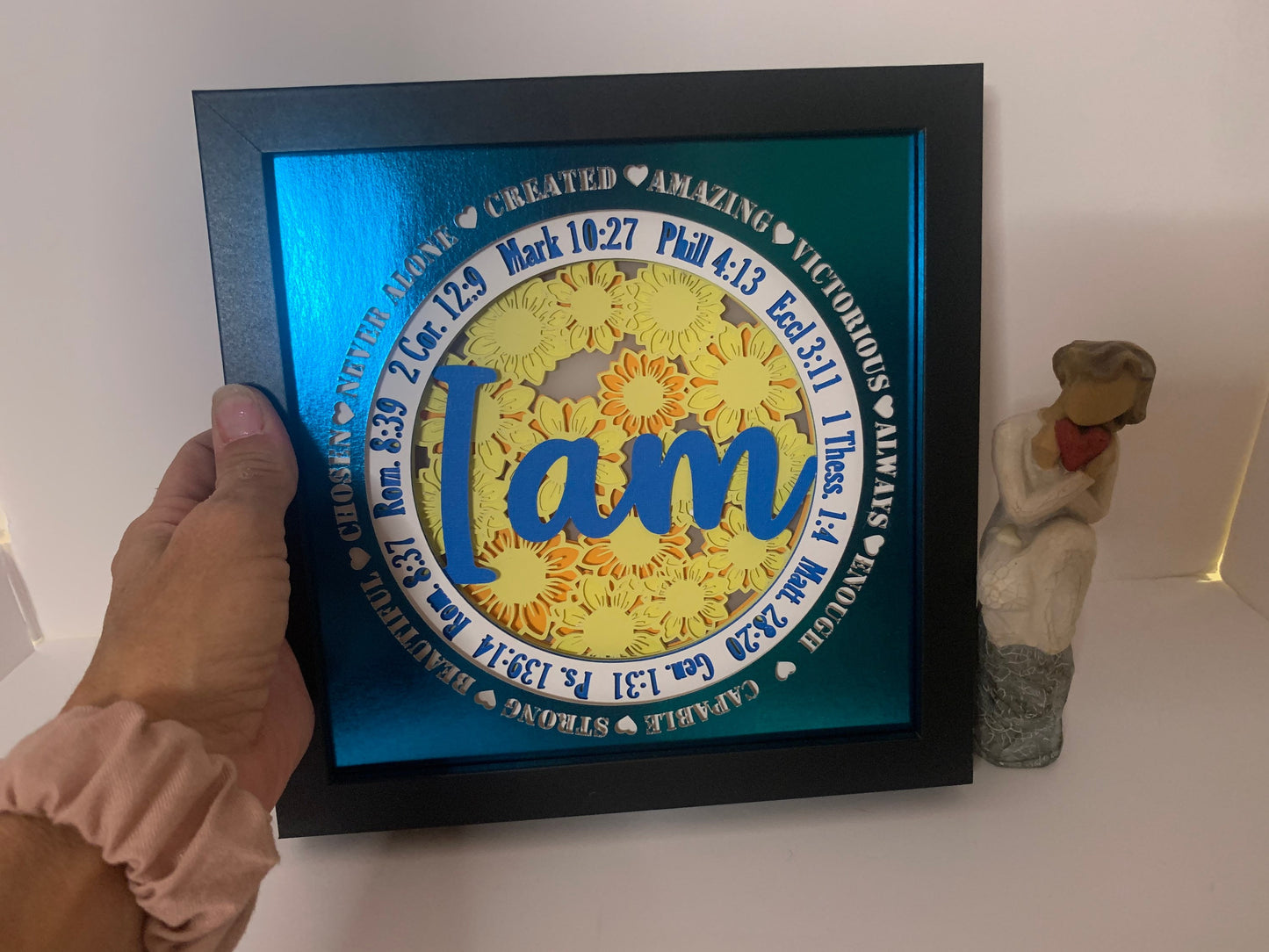 Bible Verse Daisy Shadow Box: Religious Lighted Frame