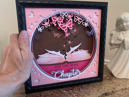 Just One More Chapter, book and butterfly decor, Lightbox lighted shadow box, light lamp, home wall decor, great for book lovers!