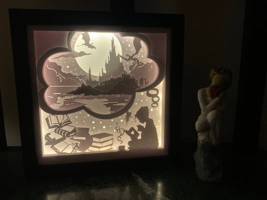 Girl Reading Lightbox: LED Shadow Box, Book Lover Gift